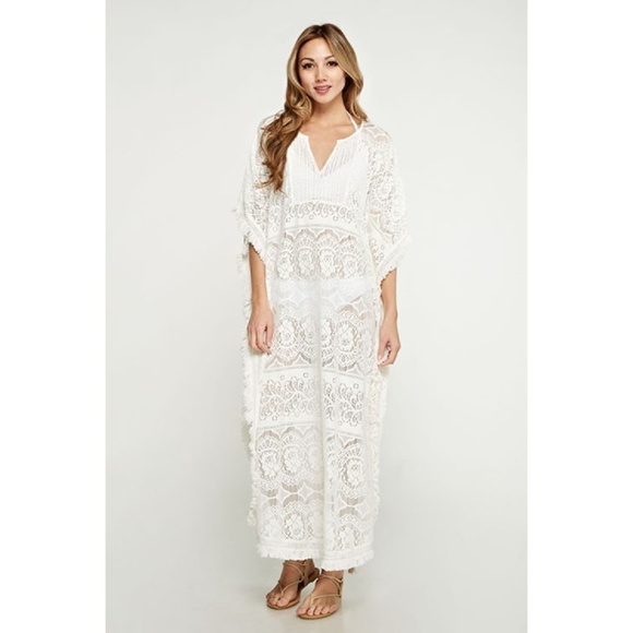 GORGEOUS Long Lace Caftan Tunic Beach Swim Cover - Picture 2 of 8